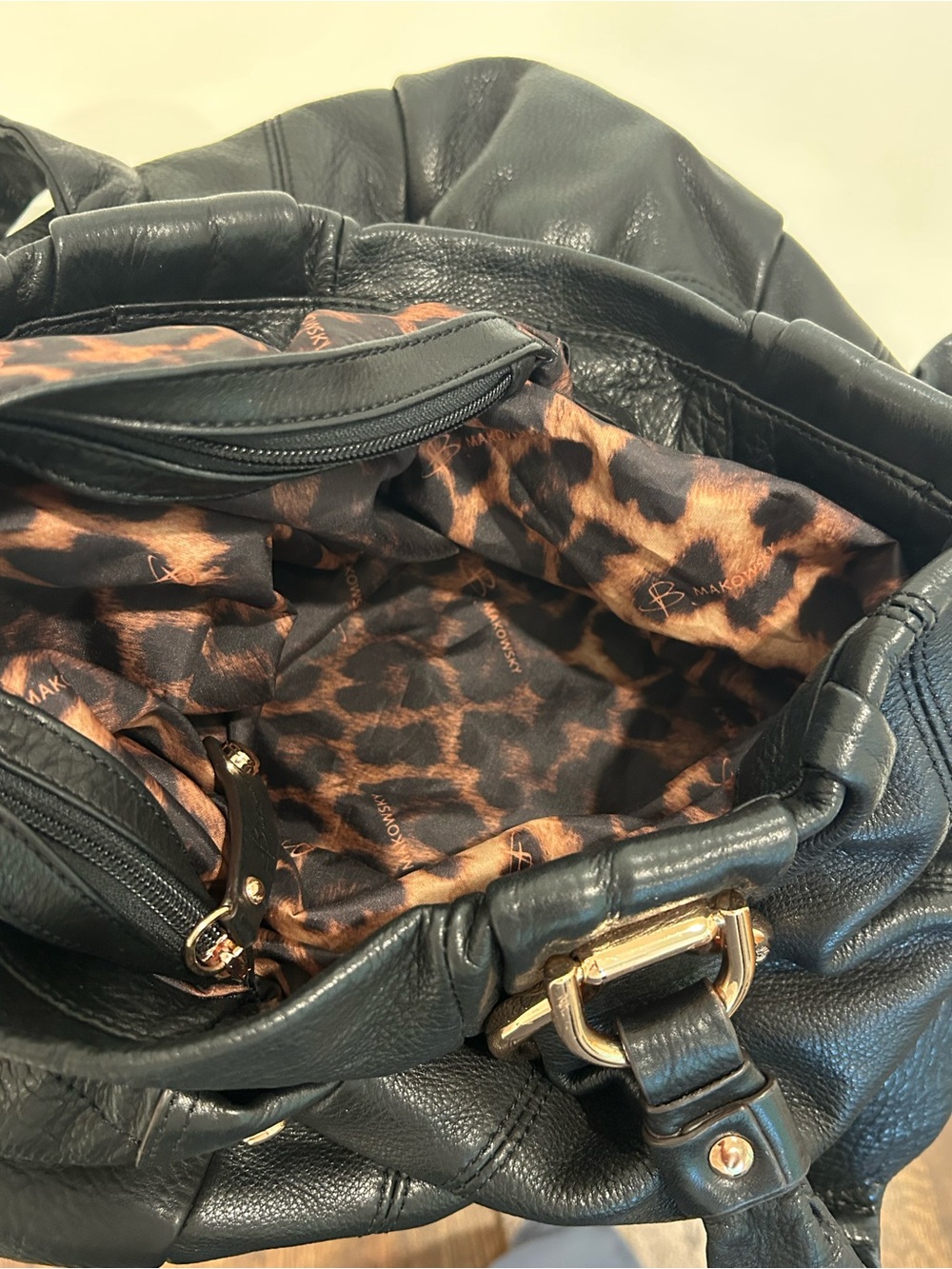 b. makowsky Black Leather Shoulder Bag with Gold-Tone Hardware - Picture 8 of 9